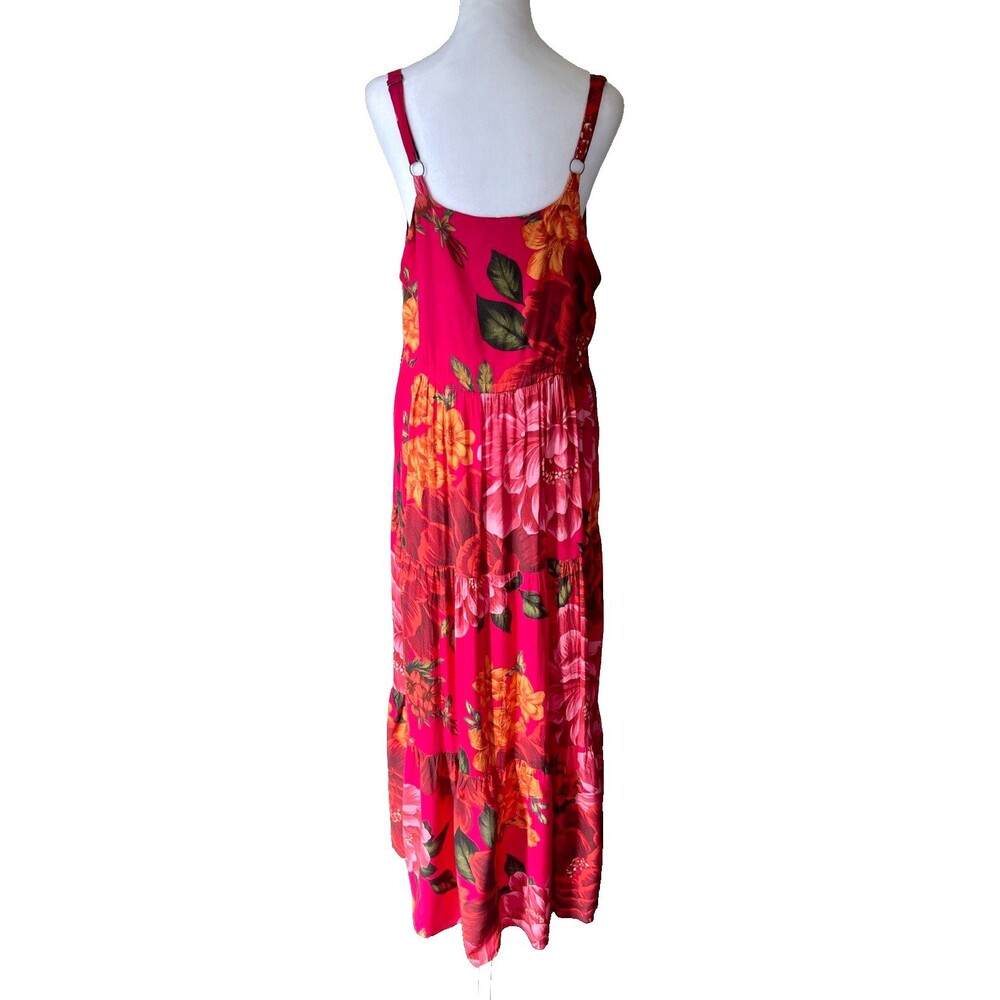 Farm Rio Tiered Maxi Dress Sz M Pink Vibrant Floral Boho Free Spirited Feminine - Picture 7 of 14